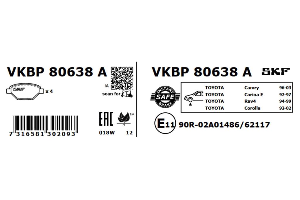 Jogo de 4 pastilhas de travão SKF ref. VKBP 80638 A